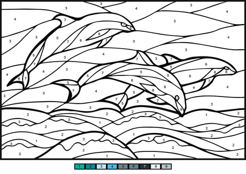 Dolphins Color By Number Coloring Page